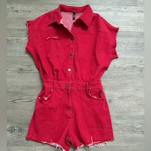 Red Denim Jumpsuit